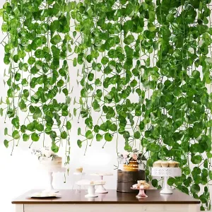 TREEWING Plastic Decorative Plant Leaves Vine;Pine;Fern;Ivy Creeper Hanging With Green Artificial Leaves 7.02 Feet Long Garland For Party, Home, Wedding, Festivals (Green Leaves, 2)