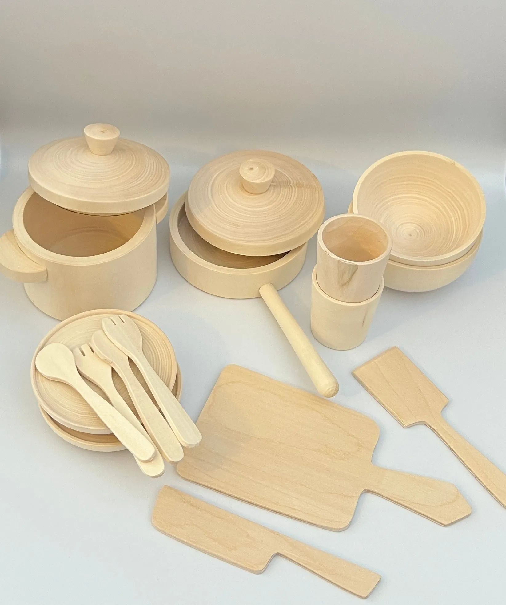 Unfinished Wooden Pots and Pans Playset