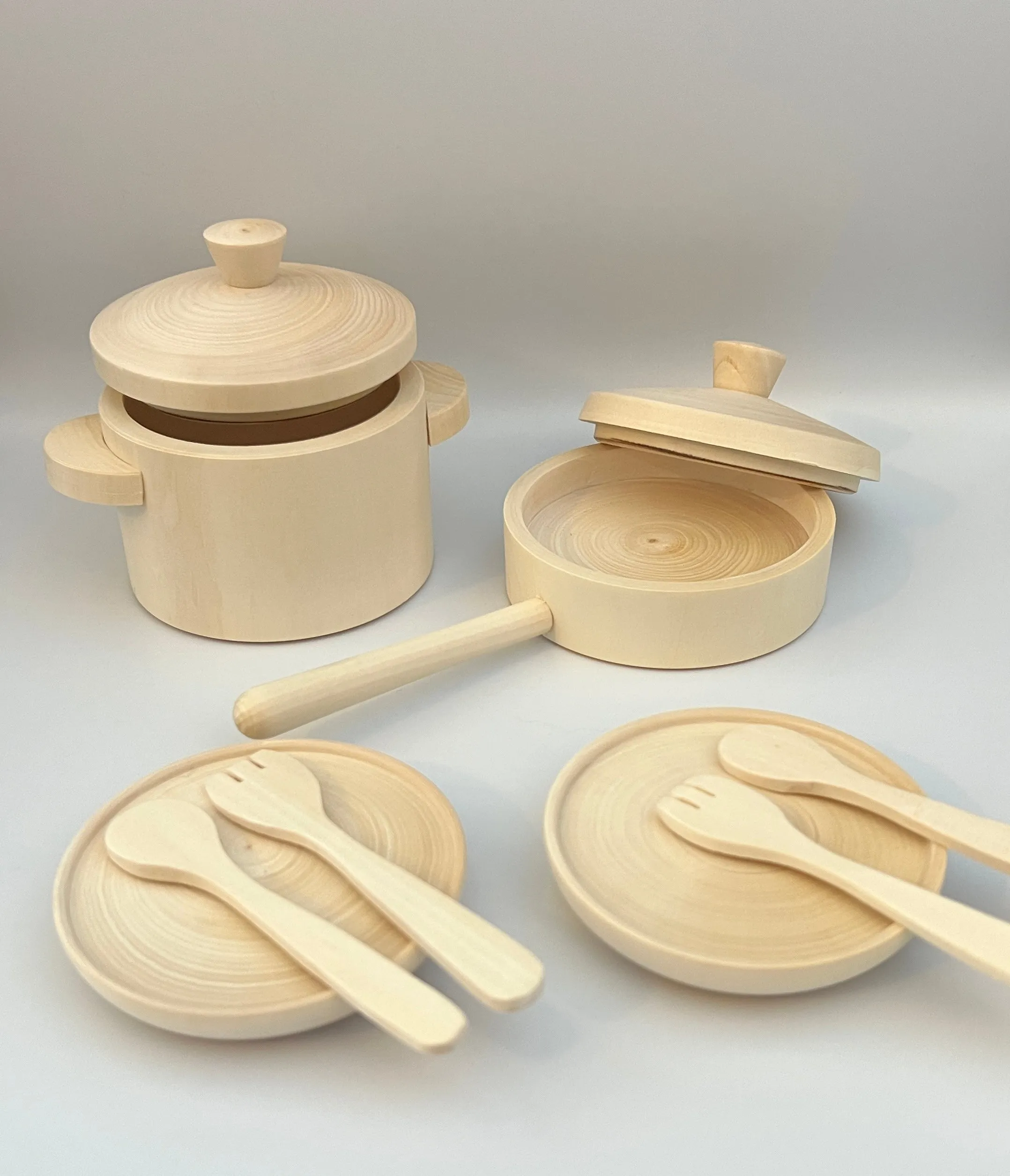 Unfinished Wooden Pots and Pans Playset