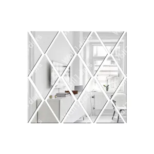 Wall1ders Rhombus Pattern 17 Pcs DIY Mirror Stickers for Wall, Acrylic Mirror Wall Decor Sticker, Wall Mirror Stickers, Acrylic Stickers, Wall Stickers for Hall Room, Bed Room, Kitchen. (Silver)