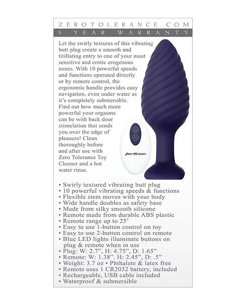 Wicked Twister Rechargeable Anal Plug w/Remote