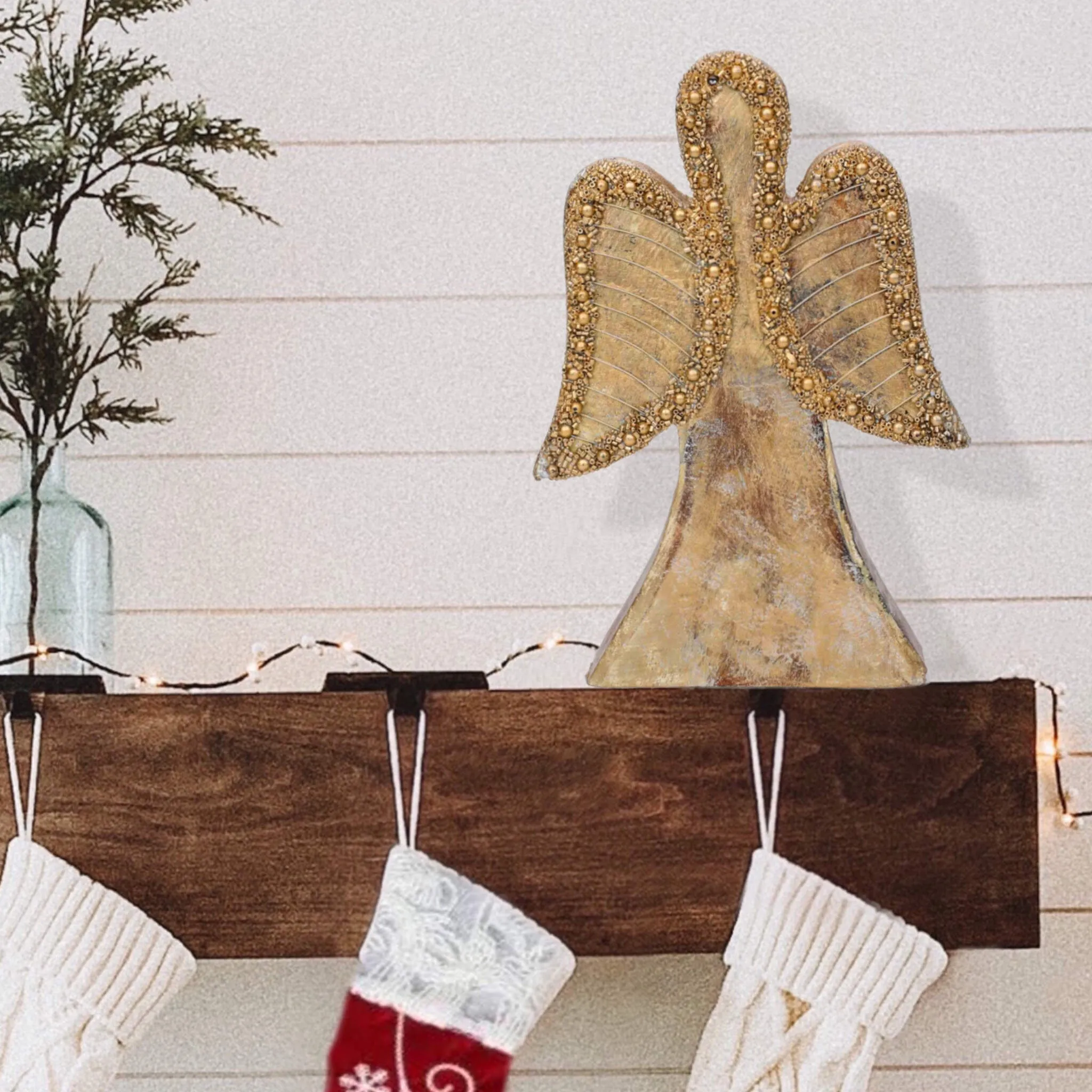 Wood Angel, Christmas | Winter Decor in Gold