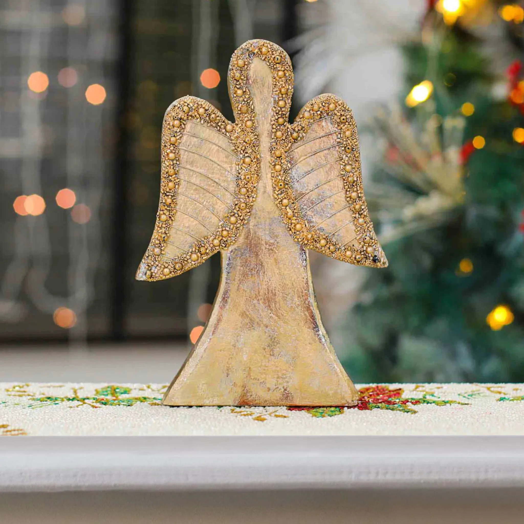 Wood Angel, Christmas | Winter Decor in Gold