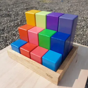 Wooden Building Blocks with Tray | Stacking Rainbow Toy (12 Pcs)