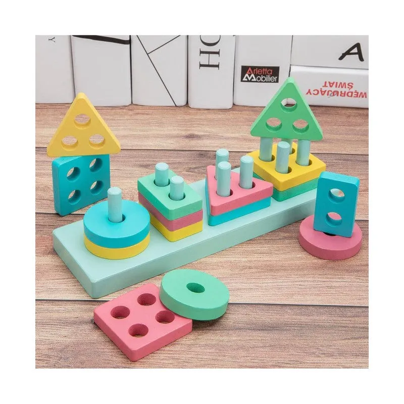 Wooden Shapes Sorter & Stacker Geometric Board Blocks Game