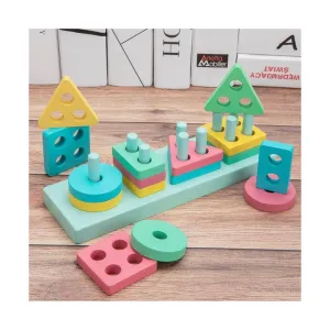 Wooden Shapes Sorter & Stacker Geometric Board Blocks Game