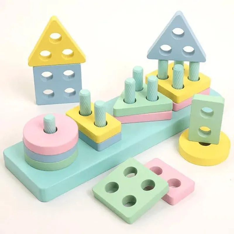 Wooden Shapes Sorter & Stacker Geometric Board Blocks Game