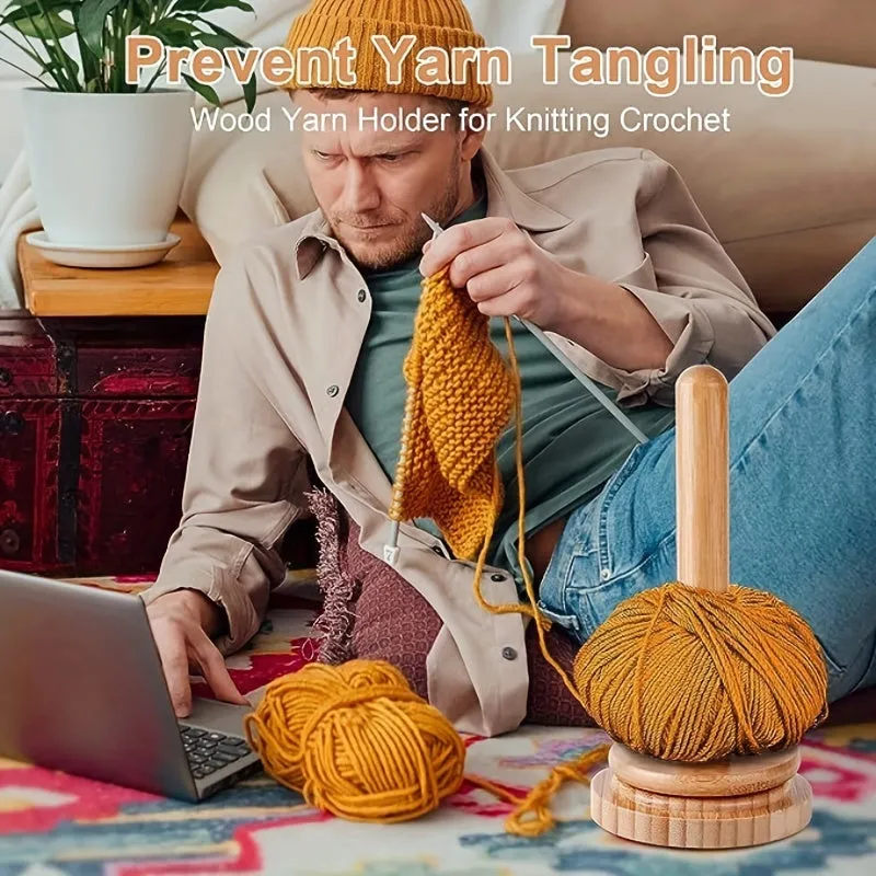 Wooden Yarn Holder Knitting Essential with Twirling Mechanism